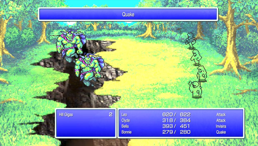 Final Fantasy Pixel Remaster using quake in battle