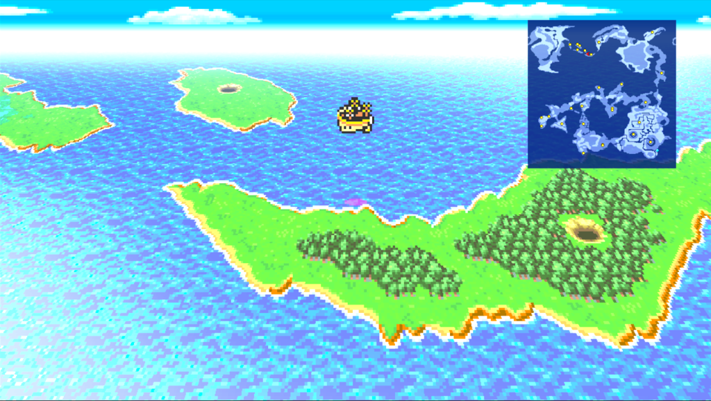 FF1 Pixel Remaster airship flying over the map