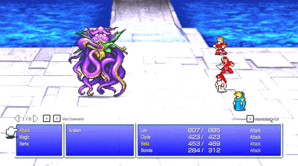 Final Fantasy Pixel Remaster battling the Kraken