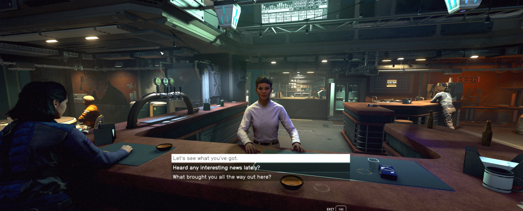 Starfield zoomed out dialogue camera at space station bar