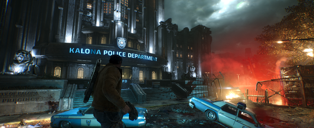 Gears of War E-Day Marcus in street clothes in front of the Police Station